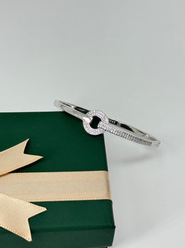 Sterling Silver Diamond-Accented Open Circle Bangle Bracelet – Elegant Women’s Jewelry