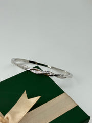 925 Sterling Silver Twisted Bangle with Cubic Zirconia – Elegant Minimalist Bracelet for Women