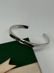 925 Sterling Silver Open Cuff Bracelet with Black CZ Stones – Bold Minimalist Unisex Design