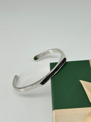 925 Sterling Silver Open Cuff Bracelet with Black CZ Stones – Bold Minimalist Unisex Design