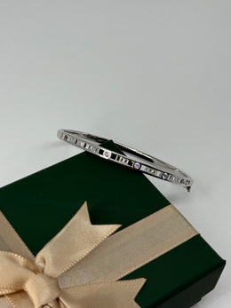 925 Sterling Silver Baguette & Round CZ Bangle – Luxe Modern Bracelet for Women