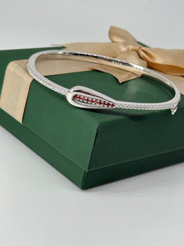 925 Sterling Silver Nail-Head Bangle with Red CZ Stones – Contemporary Designer Bracelet