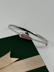 925 Sterling Silver Nail-Head Bangle with Red CZ Stones – Contemporary Designer Bracelet