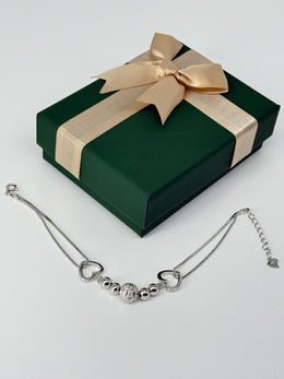 925 silver heart dangling with balls bracelet