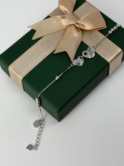 925 silver small&big heart together bracelet