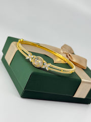 18k gold plated floral white&ruby stone dual-line bracelet in 925 silver