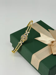 18k gold plated floral white&ruby stone dual-line bracelet in 925 silver