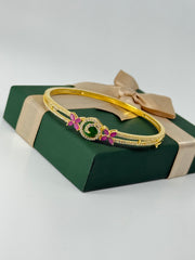 18k gold plated floral white&ruby stone dual-line bracelet in 925 silver
