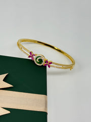 18k gold plated floral white&ruby stone dual-line bracelet in 925 silver