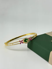 18k gold plated floral white&ruby stone dual-line bracelet in 925 silver