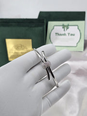 925 Sterling Silver Knot Bangle – Sleek & Minimalist with CZ Centerpiece | Rajasi Silver